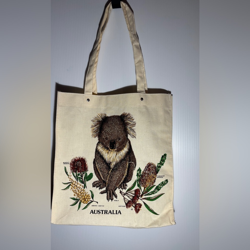 Koala Canvas Tote Bag with Floral Design - Picture 1 of 3